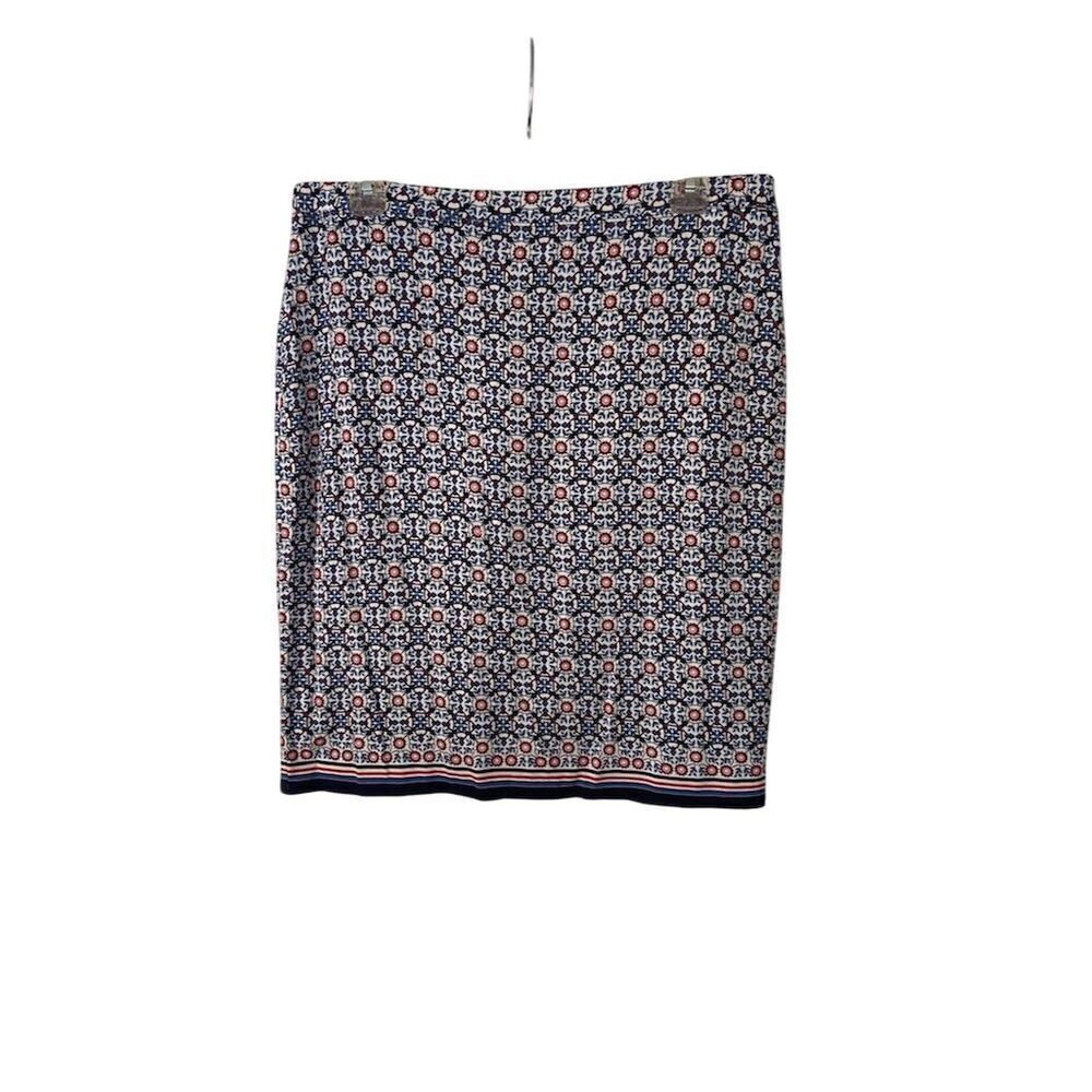 Max Studio Knee Length Skirt Blue, Navy and Red Geometric Print Size Medium - Picture 2 of 12